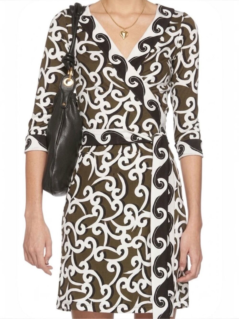 Vintage Diane Von Furstenberg DVF Julian Silk True Wrap Dress Geo Y2K Brown 4